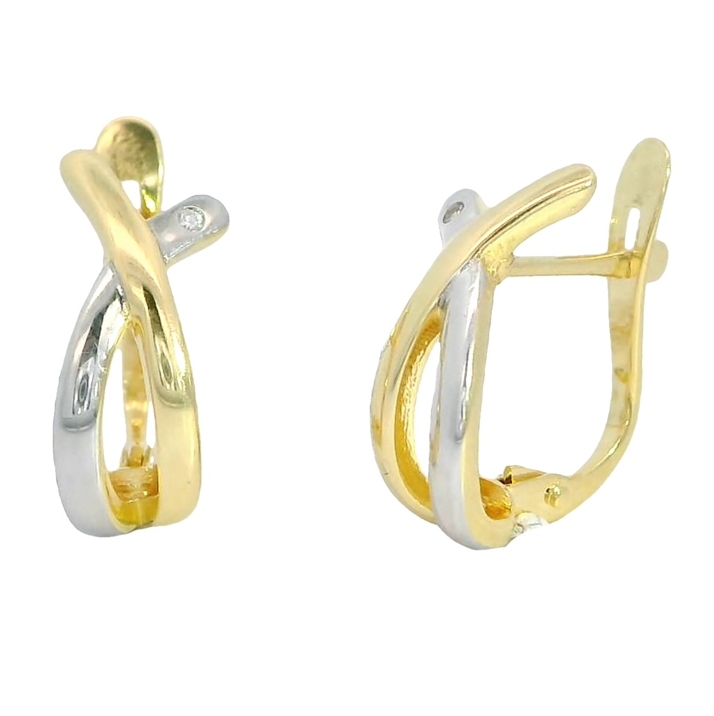 Pendientes bandas medio aro bicolor oro 18k