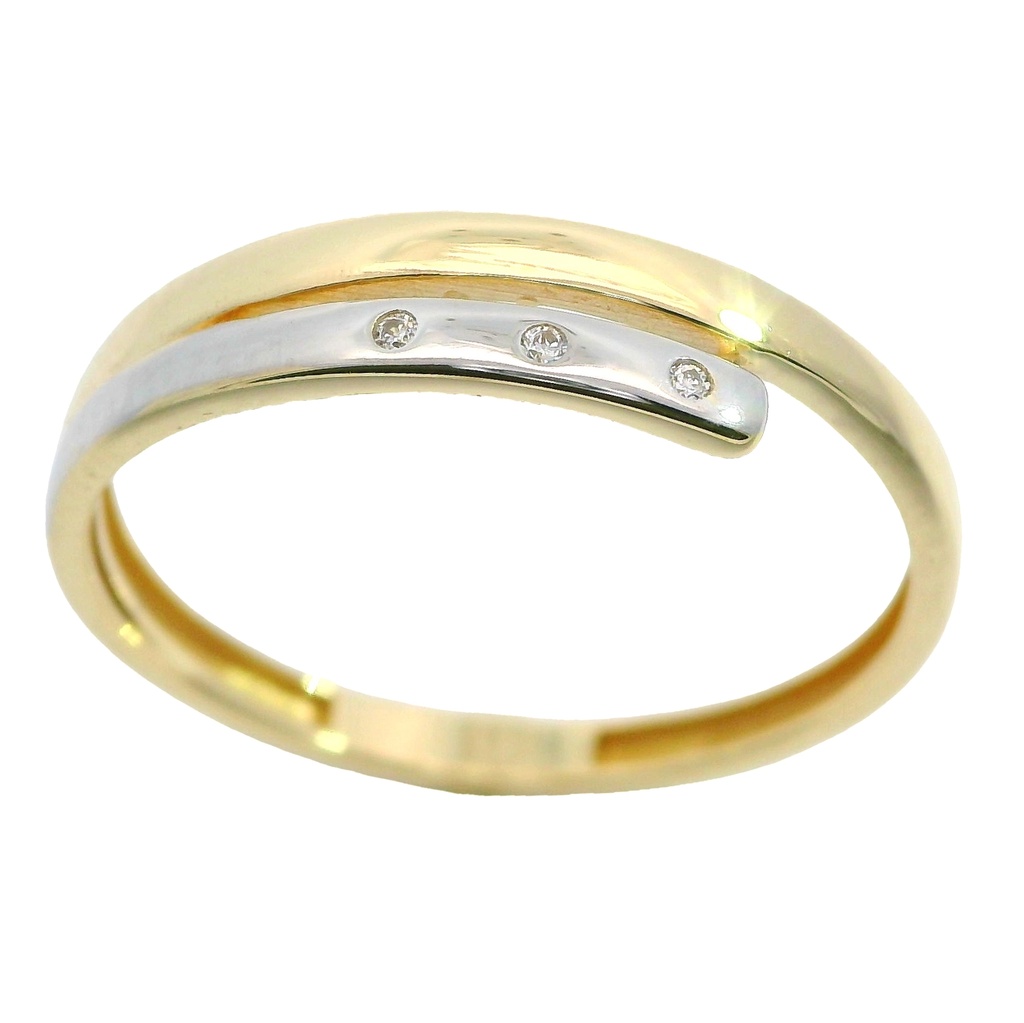 Anillo bicolor banda con circonitas en oro de 18k