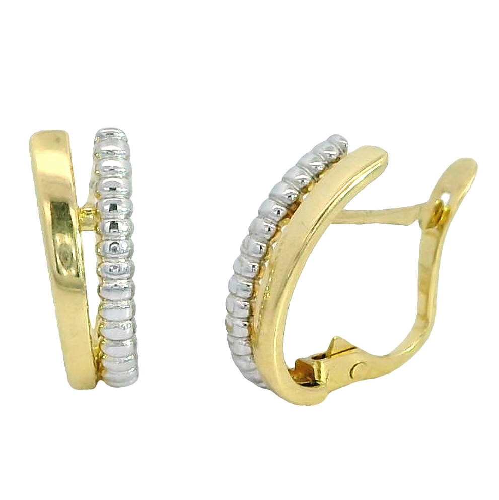 Pendientes doble banda bicolor en oro de 18k