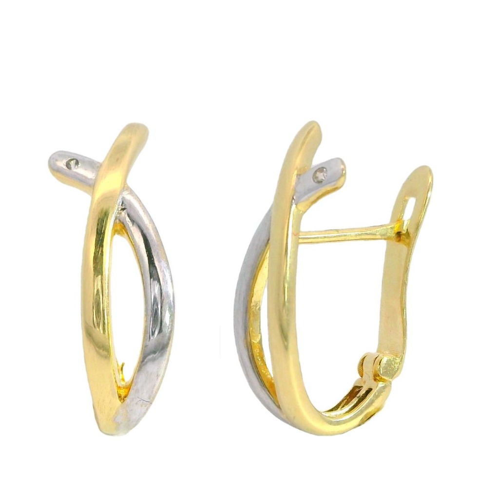 Pendientes doble medio aro bicolor oro 18k