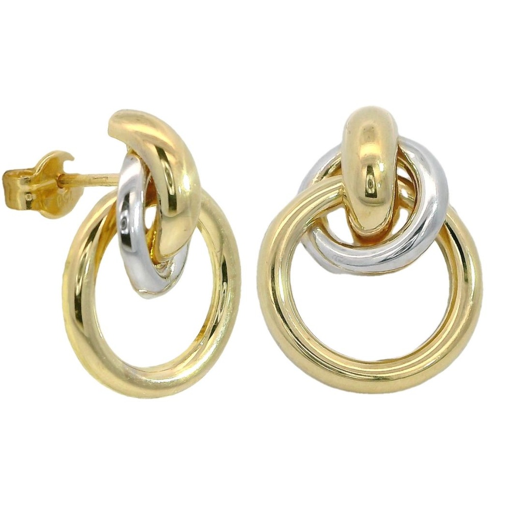 Pendientes bicolor aros entrelazados oro 18k