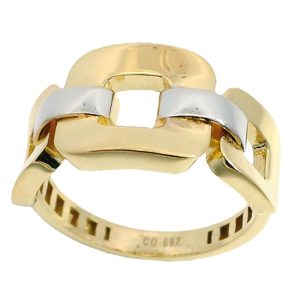 Anillo ancho forma de cadena bicolor oro 18k
