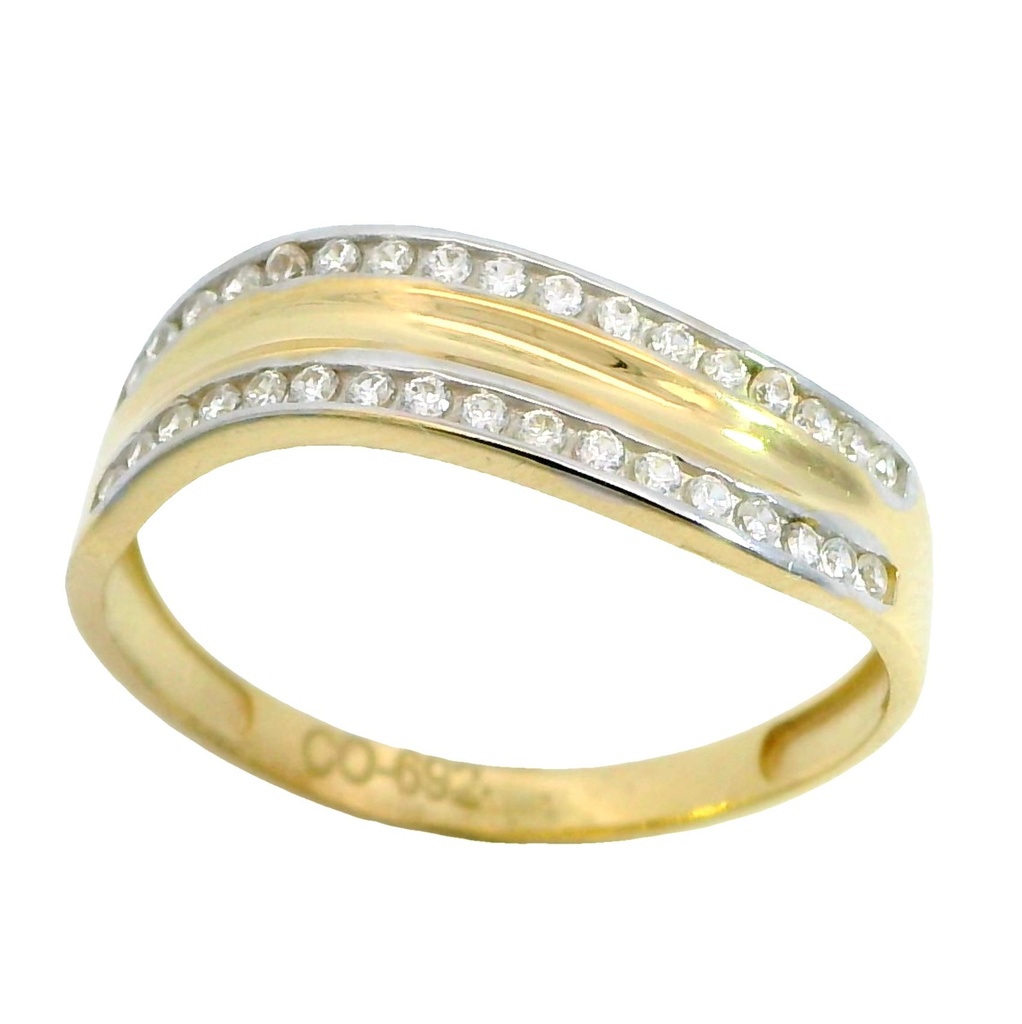 Anillo bicolor con circonitas en oro de 18k