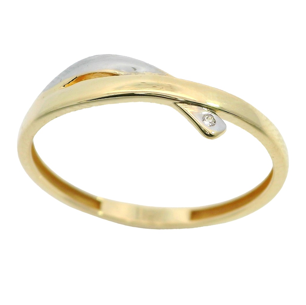 Anillo bicolor con banda cruzada con circonitas oro de 18k
