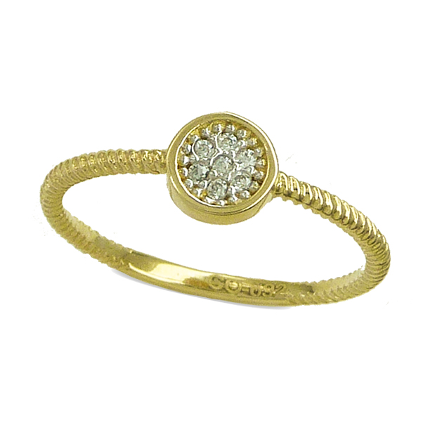 Anillo bicolor circulo con circonitas en oro de 18k