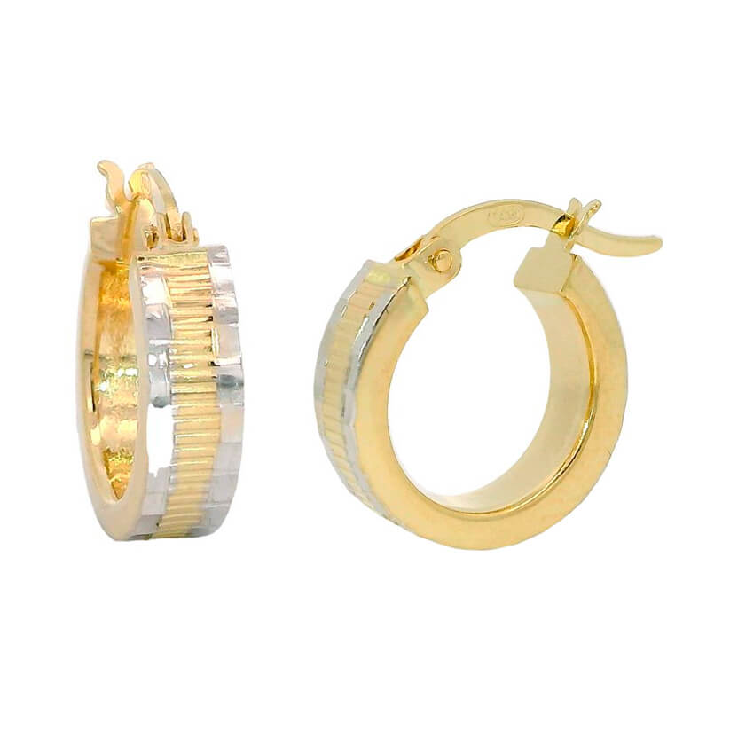 Aros tallados bicolor 14X4MM. oro 18k