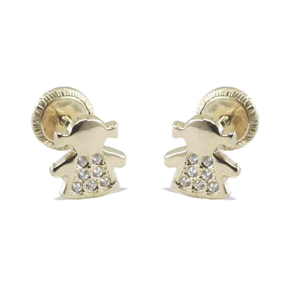 Pendientes niña con circonitas oro blanco de 18k