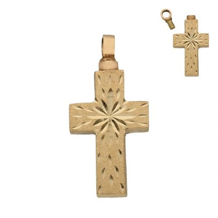 Colgante guarda cenizas cruz tallada 16x33mm. oro 18k