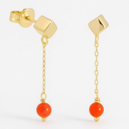 PENDIENTES  CUBO Y BOLAS DE  CORAL NATURAL