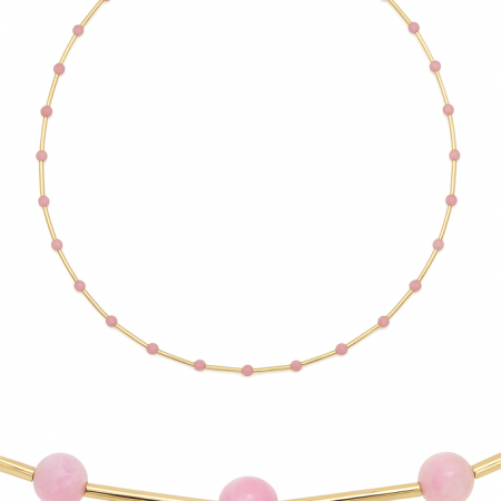 GARGANTILLA TUBOS CON PIEDRA TURMALINA ROSA SEMIPRECIOSA