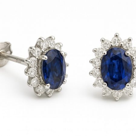 PENDIENTES ZAFIRO Y  BRILLANTES Di 28 RD 0.30 ZAFIRO 1.30 CT TW.SI H