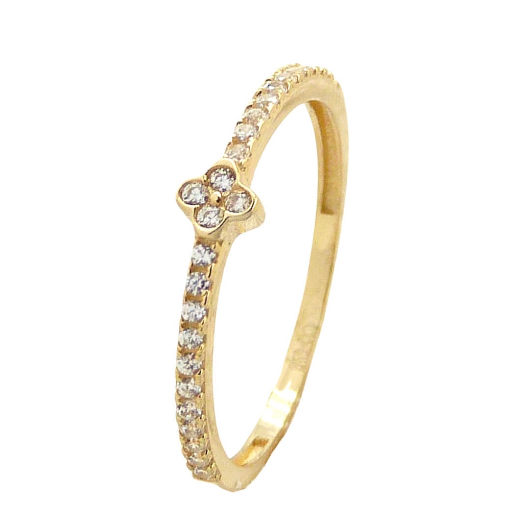 Anillo fino trébol con circonitas oro 18k